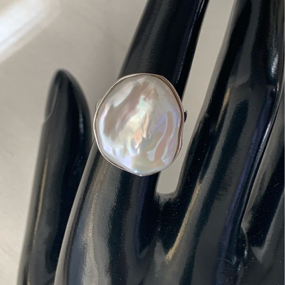 Keshi Cultured Baroque Freshwater Pearl Sterling Silver 925 Ring Size 7 US - Picture 2 of 12